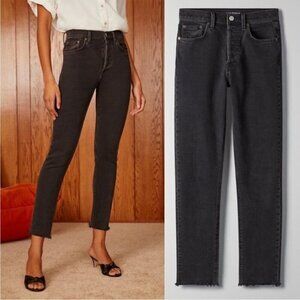 Aritzia Denim Forum The Yoko High Rise Slim Faded Black Raw Hem Size 26